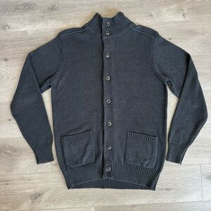 Oscar de la Renta Funnel Mock Neck Button Front Cardigan Academia Gray Sz M